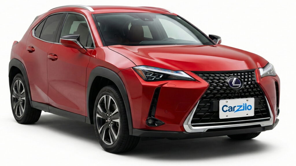 Sell Your Lexus UX Fast in California Lexus UX red compact SUV shown from a front three-quarter angle on a clean white background for California car sellers.